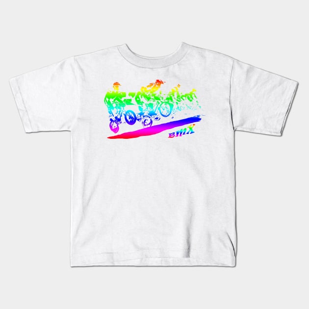 bmx neon racing silhouette Kids T-Shirt by rickylabellevie